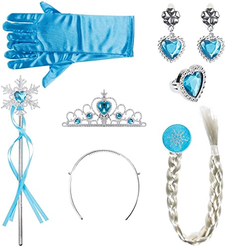 Lictin Prinzessin Kostüme Zubehör Mädchen Verkleidung Set Krone Haarreifen Zopf Ring Ohrringe Zauberstab Handschuhe (Hell blau) von Lictin