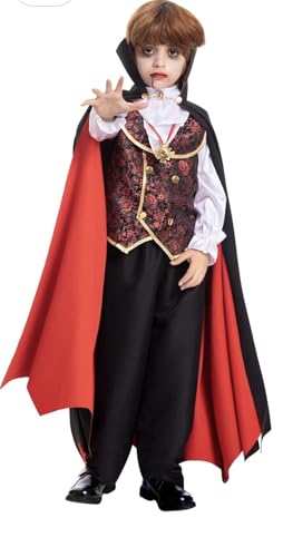Licus Halloween-Kostüm für Kinder, Gothic-Vampir, für Jungen und Mädchen, klassisches Cosplay, Party, Verkleiden mit Zepter (Schwarz, 4–6 Jahre) von Licus