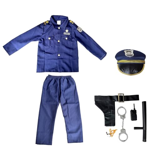 Licus Polizist Halloween-Kostüm für Kinder, Karneval Geburtstag Polizei Pretend Play Spielzeug Set (Blau, 4-6 Jahre) von Licus