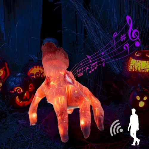Eiskaltes Händchen,Halloween Deko Hand, Halloween Animatronic Kriechende Hand mit Licht & Musik, Berührung & Sound Aktiviert für Helloween Dekoration, Party Deko, Cosplay (A) von Lidary