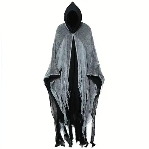Lidary Umhang Halloween Kostüm Gruselig | Halloween Geist Kostüm Erwachsene, Sensenmann Umhang mit Kapuze, Helloweenkostüm für Herren Damen Cosplay (B) von Lidary