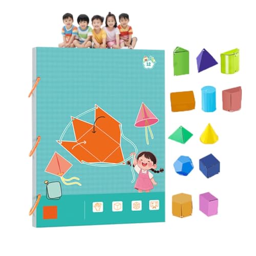 Pull String 3D Geometry Lernbuch, Pull String 3D Geometry Learning Book, Geometrie für Anfänger, Erlernen von Volumen- und Oberflächenformeln mit 9/12/15 Solids Geometrische Modelle (12er) von Lidary