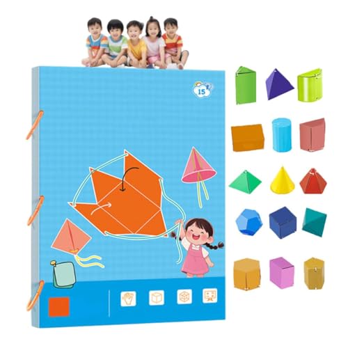 Pull String 3D Geometry Lernbuch, Pull String 3D Geometry Learning Book, Geometrie für Anfänger, Erlernen von Volumen- und Oberflächenformeln mit 9/12/15 Solids Geometrische Modelle (15er) von Lidary