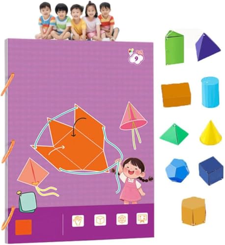 Pull String 3D Geometry Lernbuch, Pull String 3D Geometry Learning Book, Geometrie für Anfänger, Erlernen von Volumen- und Oberflächenformeln mit 9/12/15 Solids Geometrische Modelle (9er) von Lidary