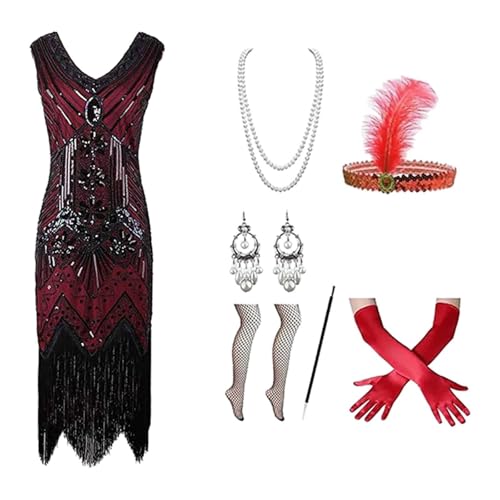 20er Jahre Kostüm Damen, Faschingskostüme Damen mit 20er Jahre Kleid Accessoires, Karneval Kostüm Damen, Flapper Kleid 100er Jahre Mit Pailletten Fransenkleid, Charleston Kleid, Peaky Blinders, Gatsby von Lidssacde