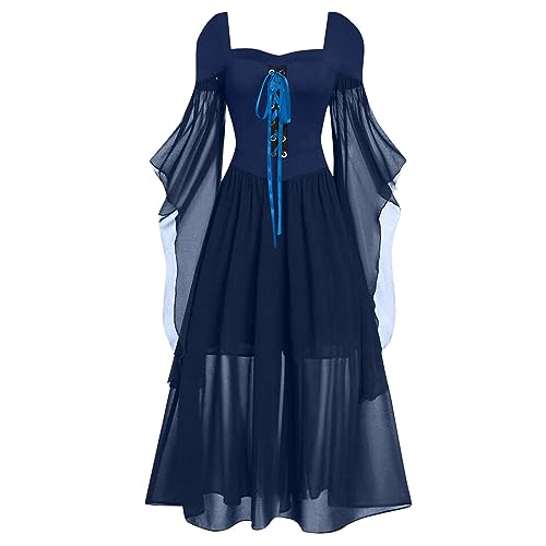 Halloween Kostüm Damen - Schwarzes Gothic Kleid Trompetenärmel Vampir Kostüm Witch Große Größen Hexenkleid Steampunk Renaissance Minikleid Gothic Dress für Halloween Karneval von Lidssacde