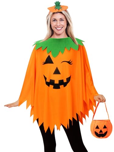 Lidssacde 3PCS Halloween Kostüm Damen Kürbis, Kürbis Kostüm Damen, Kürbis Kostüm Erwachsene, Kürbis Orange Poncho Outfit mit Kürbisse Hut & Tasche, Halloween Kostüm Damen Lidssacde 3PCS Halloween Kostüm Damen Kürbis, Kürbis Kostüm Damen, Kürbis Kostüm Erwachsene, Kürbis Orange Poncho Outfit mit Kürbisse Hut & Tasche, Halloween Kostüm Damen von Lidssacde