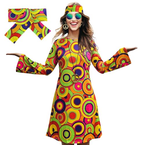 Lidssacde Damen-Hippie-Kleid, 1970er-Kostüm, Disco-Outfit, 1960er-Party-Kostüm, Halloween Retro-Kleid, 70er Jahre Kostüm Damen Faschings Kostüm kleid, Hippie Kleidung Damen Kostüm für Karneval Party Lidssacde Damen-Hippie-Kleid, 1970er-Kostüm, Disco-Outfit, 1960er-Party-Kostüm, Halloween Retro-Kleid, 70er Jahre Kostüm Damen Faschings Kostüm kleid, Hippie Kleidung Damen Kostüm für Karneval Party von Lidssacde