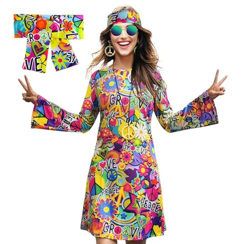 Lidssacde Damen-Hippie-Kleid, 1970er-Kostüm, Disco-Outfit, 1960er-Party-Kostüm, Halloween Retro-Kleid, 70er Jahre Kostüm Damen Faschings Kostüm kleid, Hippie Kleidung Damen Kostüm für Karneval Party Lidssacde Damen-Hippie-Kleid, 1970er-Kostüm, Disco-Outfit, 1960er-Party-Kostüm, Halloween Retro-Kleid, 70er Jahre Kostüm Damen Faschings Kostüm kleid, Hippie Kleidung Damen Kostüm für Karneval Party von Lidssacde