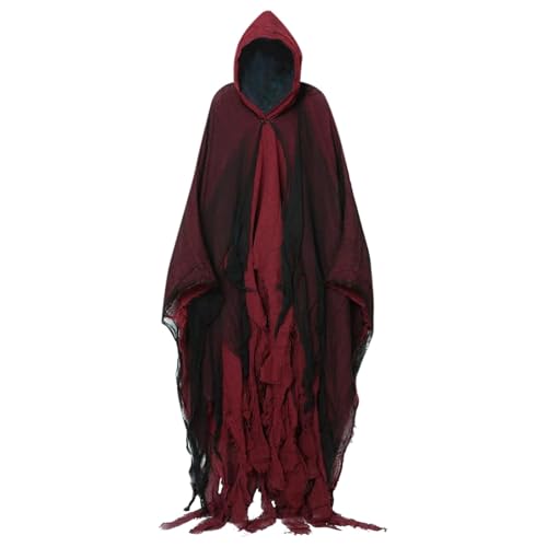 Lidssacde Halloween Geister Umhang mit Kapuze - Halloween Kostüm Gruselig, Sensenmann Kostüm Erwachsene, Halloween-Kostüm Horror, Geisterbraut Kostüme, Ghost Halloweenkostüm Für Damen Herren von Lidssacde