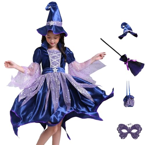 Lidssacde Halloween Kostüm Kinder Mädchen - 4 Stück Hexenkostüm Mädchen Hexenkleid Halloweenkostüm Hexe Kostüm Halloweenkostüme Halloween Costume Kids von Lidssacde