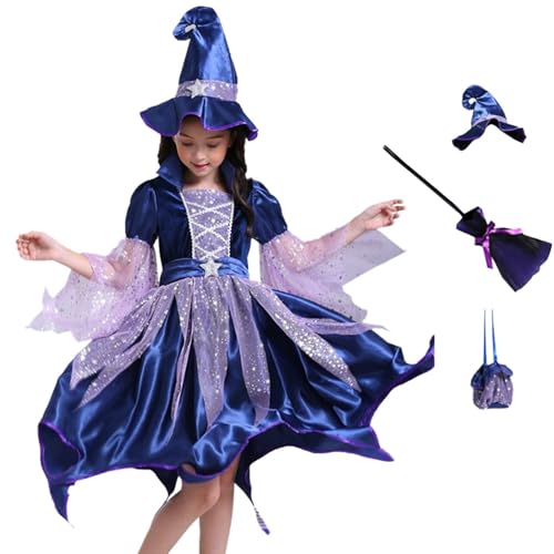 Lidssacde Halloween Kostüm Kinder Mädchen - 4 Stück Hexenkostüm Mädchen Hexenkleid Halloweenkostüm Hexe Kostüm Halloweenkostüme Halloween Costume Kids von Lidssacde