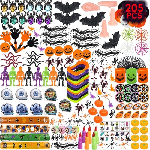 LieIe Halloween Party Mitgebsel Kindergeburtstag 205 Stück Halloween Spielzeug Pinata Füllung für Kinder Party Gastgeschenke Mitbringsel inklusive Vampirzähne, Spinnen,Stempel, Aufkleber von LieIe