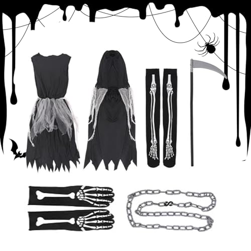 Lieawy Kinder Gruselkostüm - Geisterkostüm-Set für zu Halloween,Gruselige Verkleidungsaccessoires für Rollenspiel als Vampir Zombie Karneval Maske von Lieawy