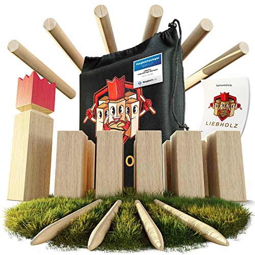 Liebholz® Original Kubb Wikinger Wurfspiel [TESTSIEGER] inkl. Tragebeutel & Spielanleitung - hochwertiges Schwedenschach aus FSC Gummibaumholz - robustes Wikingerspiel für draußen, Schwedenspiel Gr. L von Liebholz