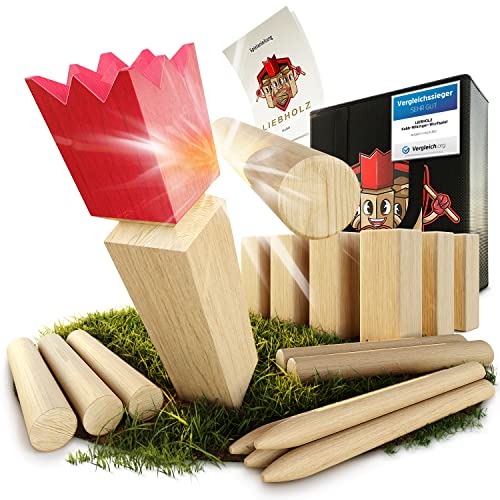 Liebholz® Premium Kubb Wikinger Wurfspiel [TESTSIEGER] inkl. Tragetasche & Spielanleitung - Original Schwedenschach aus nachhaltigem FSC Gummibaumholz - Robustes XXL Kubb Wikingerspiel für draußen von Liebholz