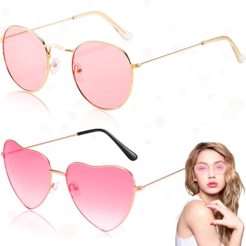 Liekadijiae 2 Stück Retro Hippie Brille, Rosa Runde Herzform Metallrahmen Brillen, Kostüm Sonnenbrillen, für Hippie Kostüm, Party, Alltag, Foto Requisiten Liekadijiae 2 Stück Retro Hippie Brille, Rosa Runde Herzform Metallrahmen Brillen, Kostüm Sonnenbrillen, für Hippie Kostüm, Party, Alltag, Foto Requisiten von Liekadijiae