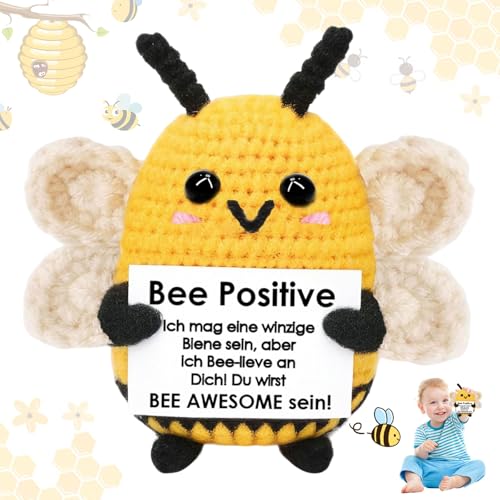 Liekadijiae Positive Biene, Positive Gestricktes Biene Puppe, Pocket Hug Biene Glücksbringer Geschenke, Glücksbringer Prüfung, Emotionale Unterstützung Geschenk, Mutmacher Geschenk für Frauen von Liekadijiae