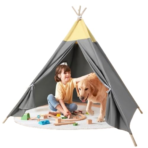 Lifemaison Kindertipi Spielzelt Polyester 115x115x140cm,Kinderzelt weiß Kindertipi im Montessori-Stil Polyester und Holzrahmen,Tipi Zelt für Kinder,Polyester Tippi Kinderzelt für Outdoor und Indoor von Lifemaison