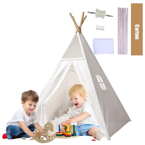 Lifemaison Kindertipi Spielzelt Polyester 116x120x130cm,Kinderzelt weiß Kindertipi im Montessori-Stil Polyester und Holzrahmen,Tipi Zelt für Kinder,Polyester Tippi Kinderzelt für Outdoor und Indoor von Lifemaison