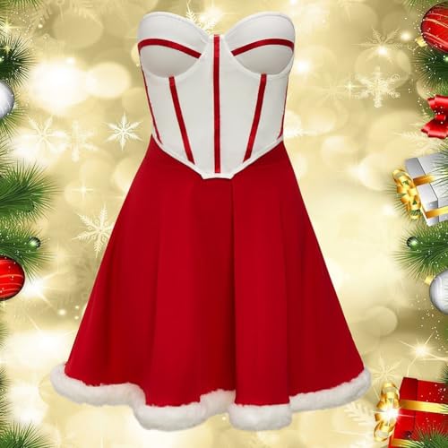 LifenaviStore Weihnachtsparty-Performance-Kostüme für Damen mit Schlauch-Tops und Rockanzügen (XL, Rot) von LifenaviStore