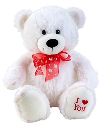 Lifestyle & More Teddybär Kuschelbär weiß mit Schleife und Aufschrift I Love You 50 cm groß Plüschbär Kuscheltier samtig weich von Lifestyle & More