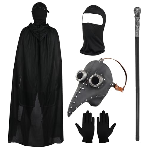 Halloween Cosplay Kostüm Set, Pest Doktor Maske Lange Nase Schnabel Maske mit schwarzen Handschuhen, Kapuzenmantel, Vollgesichtsmaske, Stock Maskerade Party Kostüm Requisiten Halloween Cosplay Kostüm Set, Pest Doktor Maske Lange Nase Schnabel Maske mit schwarzen Handschuhen, Kapuzenmantel, Vollgesichtsmaske, Stock Maskerade Party Kostüm Requisiten von Lifreer