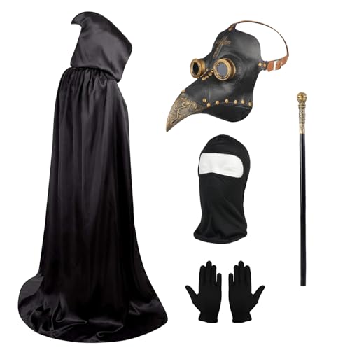 Halloween Pest Doctor Maske, Steampunk Lange Nase Vogel Schnabel Plague Doctor Maske, Vollgesichtsmaske mit schwarzen Handschuhen, Zuckerrohr, Kapuzenumhang, Halloween Cosplay Pestarzt Kostüm Set Halloween Pest Doctor Maske, Steampunk Lange Nase Vogel Schnabel Plague Doctor Maske, Vollgesichtsmaske mit schwarzen Handschuhen, Zuckerrohr, Kapuzenumhang, Halloween Cosplay Pestarzt Kostüm Set von Lifreer