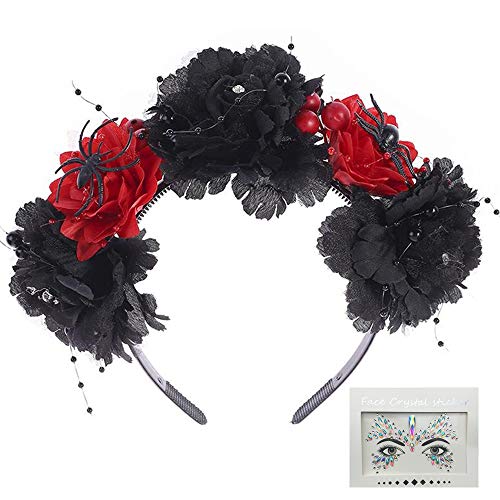 Halloween Stirnband, 1PCS Gothic Spider Flower Crown Stirnband + 1PCS Face Jewels Aufkleber Kostüm für Frauen Halloween Kostüm Zubehör Cosplay Festival von Lifreer