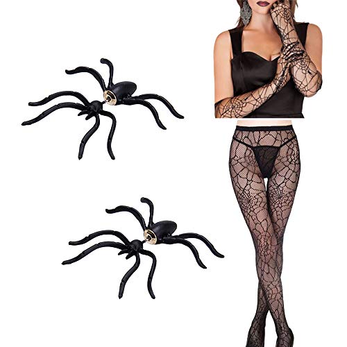 Lifreer Das Halloween-Kostüm-Set enthält 1 PC Halloween Spider Web-Strumpfhose, 1 Paar Spinnenohrstecker und 1 Paar Spinnennetzhandschuhe für Halloween-Kostümzubehör von Lifreer
