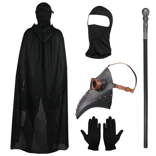 Lifreer Halloween-Cosplay-Kostüm-Set, Pestarzt-Maske, lange Nase, Schnabelmaske mit schwarzen Handschuhen, Kapuzenumhang, Vollgesichtsmaske, Zuckerrohr-Maskerade, Party-Kostüm-Requisiten Lifreer Halloween-Cosplay-Kostüm-Set, Pestarzt-Maske, lange Nase, Schnabelmaske mit schwarzen Handschuhen, Kapuzenumhang, Vollgesichtsmaske, Zuckerrohr-Maskerade, Party-Kostüm-Requisiten von Lifreer