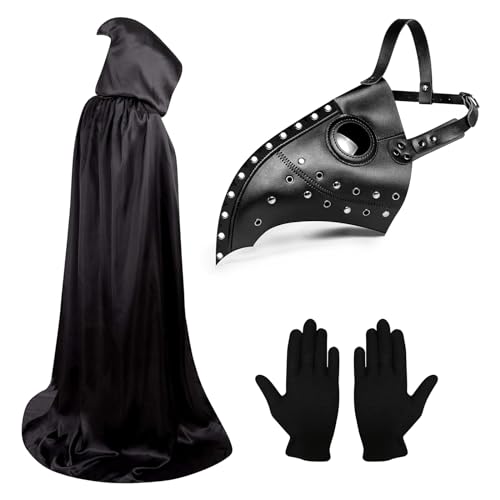 Lifreer Halloween Pest Arzt Maske, Halloween Kostüm Requisiten, Pest Arzt Kostüm, Steampunk Halloween Maske, lange Nase Vogelschnabel Maske mit Handschuhen, Kapuzenmantel für Halloween Cosplay Party Lifreer Halloween Pest Arzt Maske, Halloween Kostüm Requisiten, Pest Arzt Kostüm, Steampunk Halloween Maske, lange Nase Vogelschnabel Maske mit Handschuhen, Kapuzenmantel für Halloween Cosplay Party von Lifreer