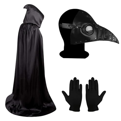 Lifreer Halloween Pest Arzt Maske, Halloween Kostüm Requisiten, Pest Arzt Kostüm, Steampunk Halloween Maske, lange Nase Vogelschnabel Maske mit Handschuhen, Kapuzenmantel für Halloween Cosplay Party Lifreer Halloween Pest Arzt Maske, Halloween Kostüm Requisiten, Pest Arzt Kostüm, Steampunk Halloween Maske, lange Nase Vogelschnabel Maske mit Handschuhen, Kapuzenmantel für Halloween Cosplay Party von Lifreer