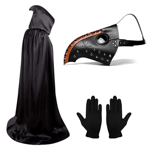 Lifreer Halloween Pest Arzt Maske, Halloween Kostüm Requisiten, Pest Arzt Kostüm, Steampunk Halloween Maske, lange Nase Vogelschnabel Maske mit Handschuhen, Kapuzenmantel für Halloween Cosplay Party Lifreer Halloween Pest Arzt Maske, Halloween Kostüm Requisiten, Pest Arzt Kostüm, Steampunk Halloween Maske, lange Nase Vogelschnabel Maske mit Handschuhen, Kapuzenmantel für Halloween Cosplay Party von Lifreer