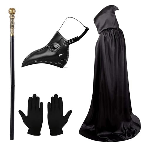 Lifreer Halloween Pest Arzt Maske, Halloween Kostüm Requisiten, Pest Arzt Kostüm, Steampunk Halloween Maske, lange Nase Vogelschnabel Maske mit Handschuhen, Kapuzenmantel für Halloween Cosplay Party Lifreer Halloween Pest Arzt Maske, Halloween Kostüm Requisiten, Pest Arzt Kostüm, Steampunk Halloween Maske, lange Nase Vogelschnabel Maske mit Handschuhen, Kapuzenmantel für Halloween Cosplay Party von Lifreer