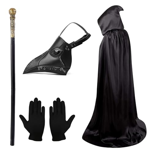 Lifreer Halloween Pest Arzt Maske, Halloween Kostüm Requisiten, Pest Arzt Kostüm, Steampunk Halloween Maske, lange Nase Vogelschnabel Maske mit Handschuhen, Kapuzenmantel für Halloween Cosplay Party Lifreer Halloween Pest Arzt Maske, Halloween Kostüm Requisiten, Pest Arzt Kostüm, Steampunk Halloween Maske, lange Nase Vogelschnabel Maske mit Handschuhen, Kapuzenmantel für Halloween Cosplay Party von Lifreer