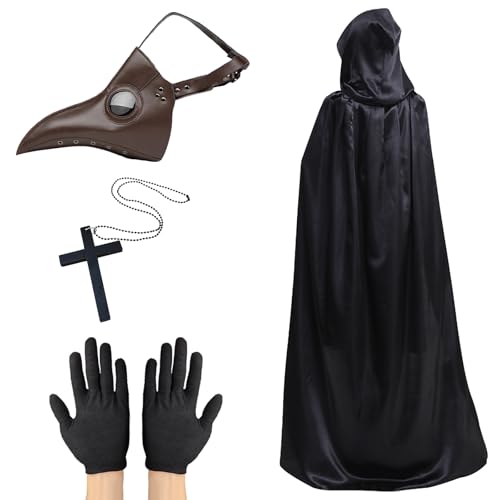 Lifreer Pest Doktor Maske, Pestarzt Kostüm Halloween Kostüm für Männer, Steampunk Vogel Maske Erwachsene, Schwarze Halloween Maske mit Handschuhen & Kapuzenumhang für Gothic Halloween Kostüm (Braun) Lifreer Pest Doktor Maske, Pestarzt Kostüm Halloween Kostüm für Männer, Steampunk Vogel Maske Erwachsene, Schwarze Halloween Maske mit Handschuhen & Kapuzenumhang für Gothic Halloween Kostüm (Braun) von Lifreer