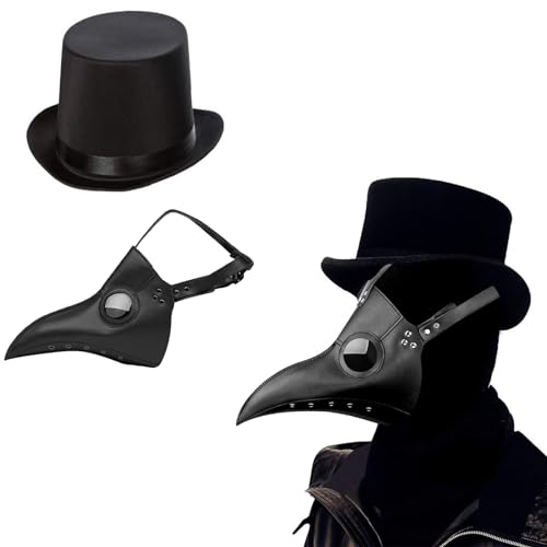 Lifreer Pest Doktor Maske, Steampunk Vogelmaske mit schwarzem Zylinder Gothic Cosplay für Halloween Party Karneval für Damen und Herren von Lifreer