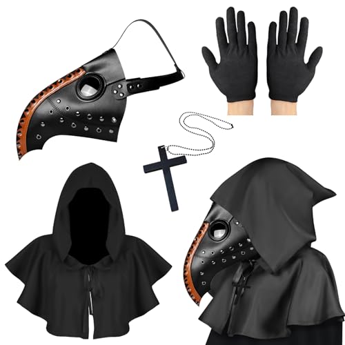 Pest Doktor Maske, Pestarzt Kostüm Halloween Kostüm für Männer, Steampunk Vogel Maske Erwachsene, Schwarze Halloween Maske mit Handschuhen & Kapuzenumhang für Gothic Halloween Kostüm (Schwarz C) Pest Doktor Maske, Pestarzt Kostüm Halloween Kostüm für Männer, Steampunk Vogel Maske Erwachsene, Schwarze Halloween Maske mit Handschuhen & Kapuzenumhang für Gothic Halloween Kostüm (Schwarz C) von Lifreer