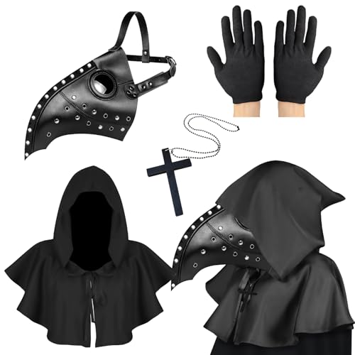 Pest Doktor Maske, Pestarzt Kostüm Halloween Kostüm für Männer, Steampunk Vogel Maske Erwachsene, Schwarze Halloween Maske mit Handschuhen & Kapuzenumhang für Gothic Halloween Kostüm (Schwarz B) Pest Doktor Maske, Pestarzt Kostüm Halloween Kostüm für Männer, Steampunk Vogel Maske Erwachsene, Schwarze Halloween Maske mit Handschuhen & Kapuzenumhang für Gothic Halloween Kostüm (Schwarz B) von Lifreer