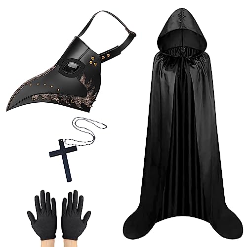 Pestdoktor Kostüm, Lange Nase Schnabelmaske, Pestarzt Maske, Halloween Schnabelmaske mit Umhang, Steampunk Maske Kostüm Requisiten für Cosplay Party Pestdoktor Kostüm, Lange Nase Schnabelmaske, Pestarzt Maske, Halloween Schnabelmaske mit Umhang, Steampunk Maske Kostüm Requisiten für Cosplay Party von Lifreer