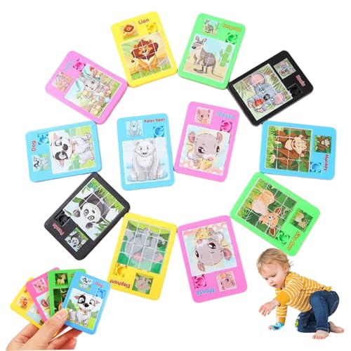 10pcs Dia-Puzzle, 16-Grid-Niedes-tragbares mini-Tierrätsel, sicheres reibungsloses Bildungsspielzeug für Mädchen, Jungen, Rutschenrätsel für Kinder, Mini-Rätsel von Ligeinsrk