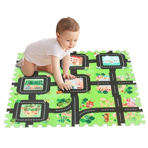 12pcs/Set Schaumbodenfliesen 11, 8x11, 8 Zoll wasserdichte EVA Weiche Nicht-Schlupf-Patchwork ineinandergreifende Bodenmatten mit Puzzle der Stadtstraße für Kindergartendekor, Schaumfliesen für Kinder von Ligeinsrk