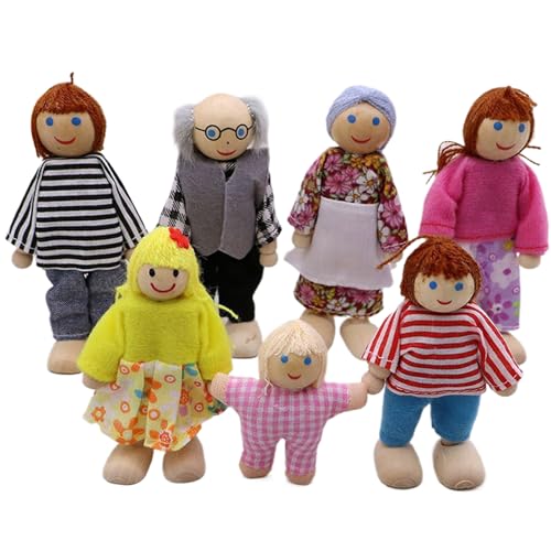 Doll House Familie 7PCS/Set hölzern gekleidet Dollhouse Menschen mit beweglichen gemeinsamen interaktiven Eltern-Kind-Puppenhaus-Familie für das Spielen, Dekorieren, Puppenhaus-Menschen Doll House Familie 7PCS/Set hölzern gekleidet Dollhouse Menschen mit beweglichen gemeinsamen interaktiven Eltern-Kind-Puppenhaus-Familie für das Spielen, Dekorieren, Puppenhaus-Menschen von Ligeinsrk