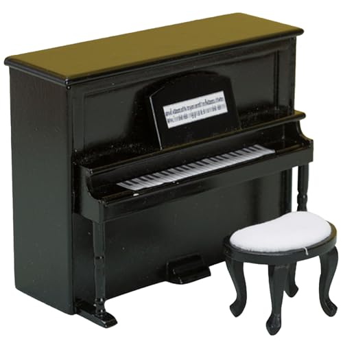 Dollhouse Klavier, 1 12 Mini Klavier mit Stuhlsimulation Holzpuppenhaus mit Stuhlmöbel Foto Requisitenzubehör schwarz von Ligeinsrk