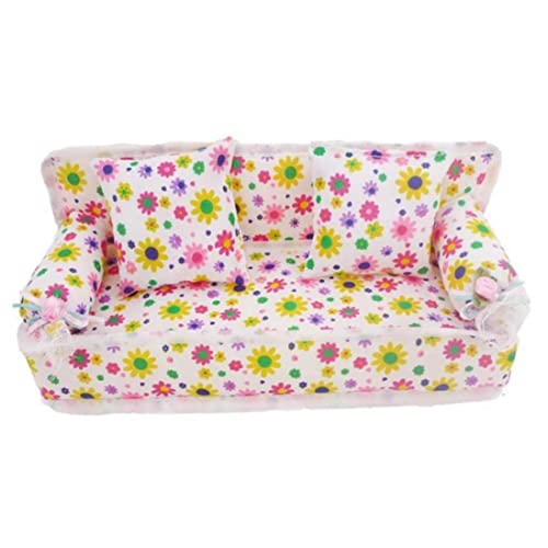 Dollhouse Möbel 1:12 Dollhouse Sofa 7.87x2, 76x2, 95 Zoll Blumenmuster Drucke Mini -Sofa und Kissen Spielzeugzubehör für Kinderentwicklung von Ligeinsrk