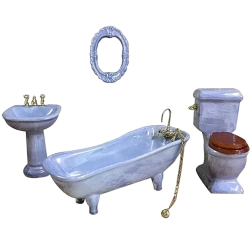 Dollhouse Möbelset, 4PCS/Set Lifelike 1 12 Scale Doll House Möbel, Duschbaum -Puppenhauszubehör und Blue Greydollhouse von Ligeinsrk