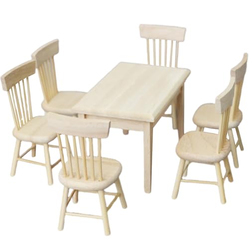 Ligeinsrk Dollhouse Tisch und Dollhouse Stuhl Set 1:12 Skala Holzpuppenhausmöbel DIY-freundlich realistische Puppenhausminiaturen für Küche, Esszimmer, Puppenhaustisch Ligeinsrk Dollhouse Tisch und Dollhouse Stuhl Set 1:12 Skala Holzpuppenhausmöbel DIY-freundlich realistische Puppenhausminiaturen für Küche, Esszimmer, Puppenhaustisch von Ligeinsrk