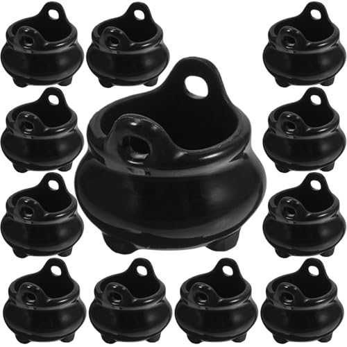 Halloween Mini Kessel 12 pcs 0, 8 x 0, 7 Zoll Plastikkessel Schwarze Hexen Kessel Hanging Pot mit Loch für Halloween Dollhouse Miniaturen, Partybevorzugungen, Plastik, Mini von Ligeinsrk