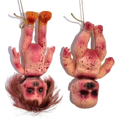 Halloween gruselige Puppe, 2pcs gruselige blutige Spukpuppe, hängende Zombies -Puppen mit Seil, Junge ＆ Mädchen Horrorpuppen für Halloween Party Spukhause -Requisiten, Style 1 gruselige Puppe von Ligeinsrk